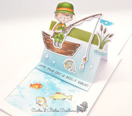 Carte de Voeux Anniversaire Interactive Pop Up - Partie de Pêche