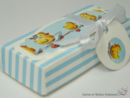 6 boîtes à dragées naissance - Collection Canards Rayures Bleues