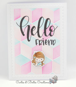Carte de Voeux Hello Friend - Design Cubes Pink et Mint