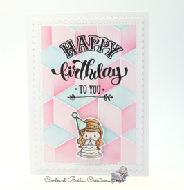Carte de Voeux Anniversaire - Design Cubes Pink et Mint