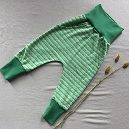 Hapilu Hose mit Seitentaschen 80-100, Grün mit weiß/grünen Streifen (Leinen)
