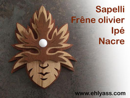 Sculpture murale Masque Feuilles esprit de la nature + NACRE (grand format)