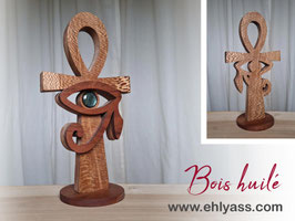 Sculpture Grande Ankh croix égyptienne et oeil d'Horus + pierre