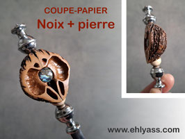 VENDU Coupe-papier / ouvre-lettre Demi-Noix noire + abalone