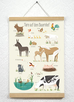 Tiere auf dem Bauernhof Poster + Posterleiste A3 Eiche