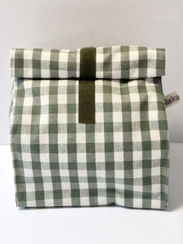 Lunchbag / Wetbag gross Karos salbeigrün-weiss