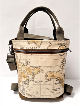 3in1 Bag Gösse M Oilskin / Weltkarte beige