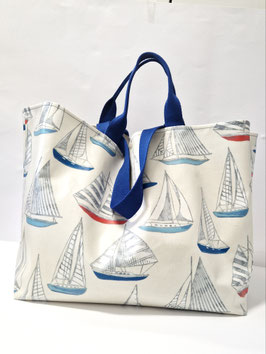 Badetasche XL Wachstuch Segelschiffe