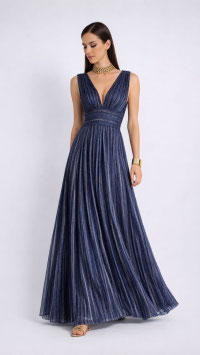 JAIS-Abito lurex stile impero blu notte