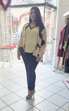 top plus giallo con finitura marrone