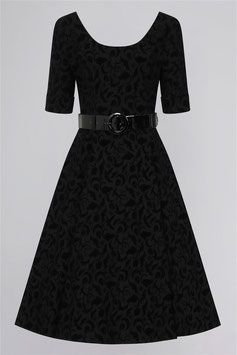 Collectif June spooky print velvet flock swing jurk zwart