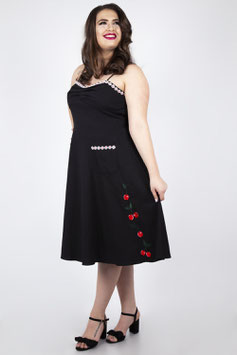 Voodoo Vixen Layla daisies & cherries swing jurk zwart