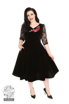 Hearts & Roses Divine velvet swing jurk zwart