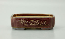 pot rectangulaire rouge, décor bambou