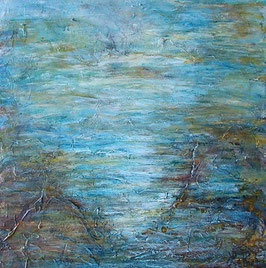 "Mer d'Abondance"  20x20 pouces technique mixte sur bois avec époxy
