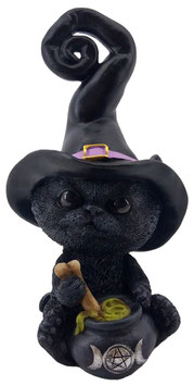 Katze schwarz mit Zauberkessel