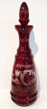 original Egermann rot Glaskaraffe 0,75 Liter Inhalt Höhe ohne Stöpsel ca. 300 mm, mit Stöpsel 360 mm