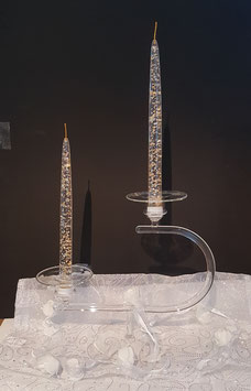 Kerzenständer aus Glas klar mundgeblasen für zwei Spitzkerzen Höhe ca 220 mm Breite ca.26 cm