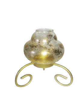 Kerzenständer antikgold Glas und Metall Höhe ca. 16 cm füt Teelichte oder Stumpenkerzen