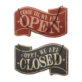 Drehbares Open/Close Türschild aus MDF-Holz mit Metallkette. Beidseitig bedruckt, robust und perfekt für Geschäfte, Büros & Studios