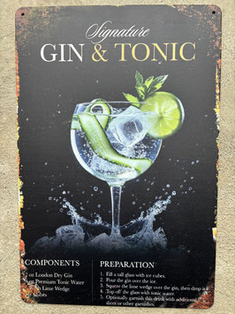 Gin & Tonic Signature Cocktail-Schild 20x30 cm – Rezept Blechtafel Wanddeko kaufen Schweiz