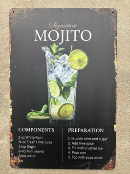 Mojito Signature Blechtafel 20x30 cm – Original Rezept Metalltafel Bar Deko kaufen Schweiz