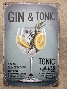 Gin Tonic Blechschild – Vintage Cocktail Metallschild Retro Bar Deko für Hausbar Schweiz