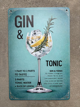 Gin Tonic Metallschild – hochwertige Bar Deko für Küche, Homebar & Wohnzimmer. Retro Schild für Gin Liebhaber, ideales Geschenk