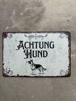 Vintage Blechschild Achtung Hund Schweiz Retro Design – Stilvolle Metall Wanddeko für Zuhause