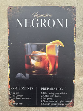 Negroni Signature Metalltafel 20x30 cm – Cocktail Rezept Metallschild Wanddeko kaufen Schweiz