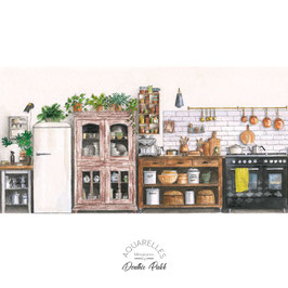 Aquarelle originale - Cuisine d'Yvonne Purcell