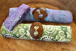 Sarong-Set lila/türkis und grün/Muscheln + Bandana lila