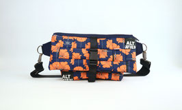 Big Crossbody Bag in Dark Blue with Flowers