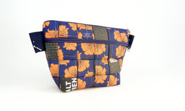 Large Cosmetic Bag, Dark Blue with Flowers