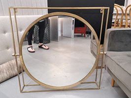 Gold Metal Box Frame Round Wall Mirror