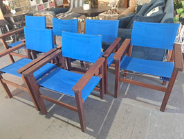 Set 6 Jarrah Hardwood & Blue Canvas Armchairs