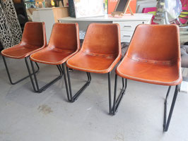 Set 4 Tan Faux Leather Dining Chairs
