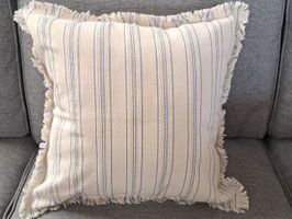 BRAND NEW Beige & Blue Stripe Fringed Cushion