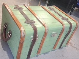 Green Wooden & Brown Leather Storage Trunk