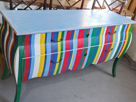 Vintage Multicolour Striped Wooden Dresser