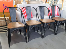 Set 4 Metal & Timber Tolix Dining Chairs