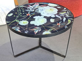 Round Black Floral Glass Top Coffee Table