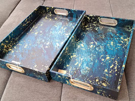 BRAND NEW Teal Blue & Gold Pattern Tray - 2 Sizes