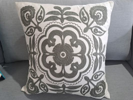 Grey & White Embroidered Feather Cushion - 2 Available