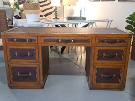 Timber, Rattan & Leather Desk