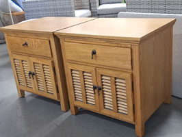 Pair Large Oak Slat Door Bedside Cabinets