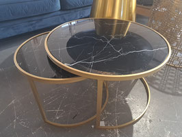 BRAND NEW Gold Metal Frame Black Glass Top Nest of 2 Coffee Tables