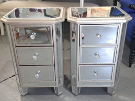 Pair Mirrored 3 Drawer Bedside Tables