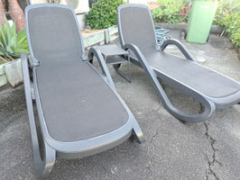 "Nardi" Italian Made Charcoal Resin 3 Pce Sun Lounger Set