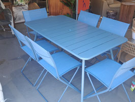 "Fermob" French Made Blue Weatherproof 7 Pce Folding Dining Setting